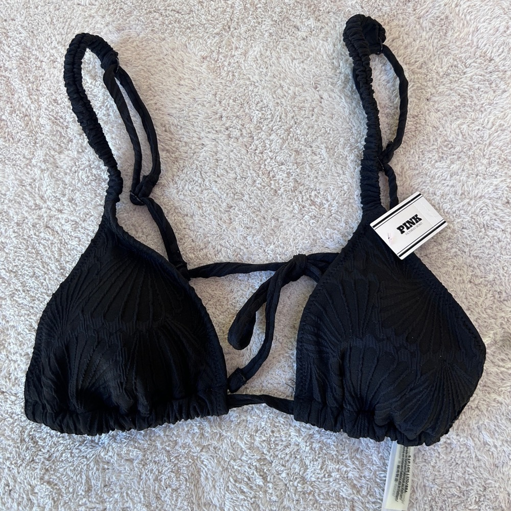 Victoria's Secret PINK Triangle Bikini Top Small NWT Black Textured Shell Pattrn